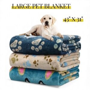 Warm & Soft Fluffy Fleece Flannel Pet Cat Dog Blanket Throw 43" X 31" LARGE Aqua